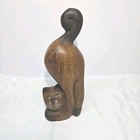 Vintage Playful Siamese Cat Stretching Hand Carved Wood Sculpture 