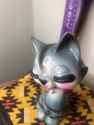 Vintage Eyelash Kitty Figurine Ceramic Cat Blue Pink Black Striped Kitsch Japan