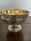 Ornate Silver Plate Ram   s Head Footed Bowl W gold Wash Interior-vtg Cornell  co 