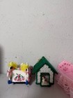 Vintage Plastic Canvas Lot - Large Cottage House Bag   5 Handmade Miniatures