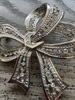 Silver Tone Fashion Jewelry Brooch Pin Ribbon Bow Clear Rhinestones Crystal