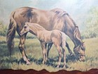 Vintage Wood Wall Hanging Plaque With Horse   Foal Picture Wall Decor