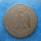 1864 France Napoleon Iii Circulated 10 Centimes Coin