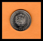 Venezuela Unc Coin 5 Bolivares Bs 1989 Nickel Clad Steel 30mm Y 53a