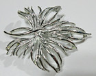 Vtg Big Large Unusual Abstract Brush Silver Tone Metal Open Work Leaf Brooch Pin