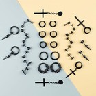16 Pairs Men Earrings Set Black Stainless Steel Cross Hoop Ear Stud Jewelry
