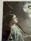 Antique 1900   s St  Cecelia At Piano Religious Reverse Lithograph Print On Glass