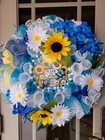 Spring Summer Everyday Wreath Deco Mesh  Bless This Home Blue Yellow