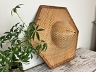 Antique Asian Ornate Hexagon Bamboo Woven Coolie Hat 20    X 17    X 7    Rare