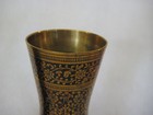 Pair Of Vintage India Detail Hand Engraved Chased Brass Black Paint Fill Vases