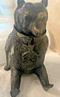 Antique Black Bear Inkwell Metal Vintage Ink Well Carved Metal
