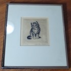 Antique Meta Pluckebaum Kitten Cat Dry Point Etching Framed Signed