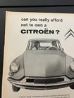 1960 Citroen Ds  afford Not To Own   - Vintage Orignal Print Ad  Garage Wall Art