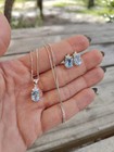 Blue Oval Crystal Pendant Necklace   Earrings Set Silver  925 Aquamarine Topaz