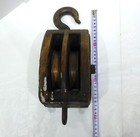 Japanese Antique Block   Tackle Wooden Double Wheel Pulley H12 6inch 70 4oz Fs