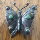 Vintage 1940s Sterling Silver Turquoise Butterfly Brooch Signed Mexico Taxco