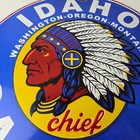 Vintage Idaho Gasoline Sign - Indian Chief Gas Motor Oil Pump Porcelain Sign