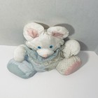 Vintage 1988 Fisher Price Mouse 10  Baby Puffalump Plush Rattle White Blue Pink