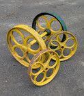 Antique Industrial Cast Iron Machinery Wheels 4 Yellow Green