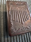 Antique United Cigars Advertising Metal Embossed Tin Hinged Match Safe Holder