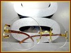 Men s Vintage Retro Style Round Clear Lens Eye Glasses Rimless Gold   Wood Frame