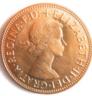 1961 Great Britain Penny - Au unc Red - Queen Elizabeth Ii - Free Ship - Gbbin