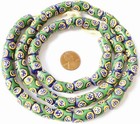 Ghana Handmade Recycled Glass Cylinder Cobalt Green African Trade Beads