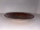 Vintage Abstract Enamel On Copper Dish Plate Mcm Red   Gold 7 5   