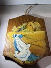 Vintage Hand Painted Wooden Plaque Farm Scene Country Cottage Wall Decor Signed