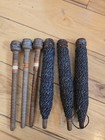 Vintage Set Of 6 Wood Thread Spools Industrial Textile Bobbin Spindles