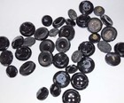  Vintage Antique Black Jet Glass Button Mixed Lot 38pc 3 4  Sew On   Brass Shank