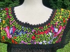 Woven Telar Mexican Blouse Top Embroidered Floral Birds Chiapas Black S m 1612