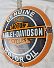 Vintage Genuine Harley Davidson Porcelain Sign Pump Plate Gas Station Oil