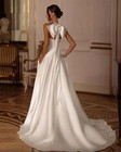 Halter Satin Wedding Gown Mermaid Dress Back Bow High Slit Bridal Custom Size