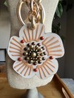   coach Tea Rose Bag Charm  Key Chain-- W studded Accents-chalk   Beige-nwt  