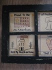 Vintage Primitive Americana Cross Stitch Framed Wall Decor Patriotic 4th Of July