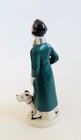 Art Deco Porcelain Lady With Dog Figurine Green Dress 1930s