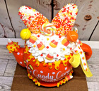 Candy Corn Season Fall   Halloween Themed Fake Whipped Cream Teapot Tiered Tray