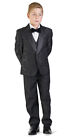 Boys Black Tuxedo Suit 5 Piece Set Shawl Lapel Floral 1 Button Formal Kids Dress