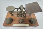 Postal Scale Antique Wood   Brass With Weights Free Shipping