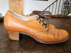 Vintage 70-ish Women   s Oxford Brown Leather Leather Shoes Antique Vintage Retro 