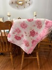 Vtg Floral Puffy Pink Roses Satin Trim Waffle Blanket 70    X 83    Soft Bed Quilt