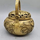 Old Chinese Hand-carved Brass Flower Bird Incense Burner Qing Dynasty Qianlong