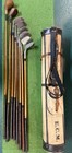 Excellent Set Of Antique Hickory Wood Shaft Golf Clubs   Vintage Stovepipe Bag