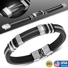Genuine Leather Braided Bracelet Magnetic Buckle Clasp Stainless Steel Bangle Us