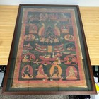 Antique 19th Century Tibetan Thangka Green Tara Cloth Painting Framed 33x24 