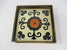 Vtg Gene Byron Mexico Signed Mexican Folk Art 6  Tin brass Tile Tray 50 s Rustic
