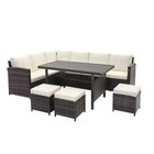 7 Piece Wicker Outdoor Dining Set 9-seat Outdoor Sectional Cushions Sofa W table