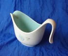 Sugar Bowl   Creamer Mid Century Modern Ceramic White W Lt Blue Dandelion Motif