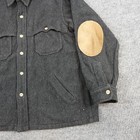 Vintage Woolrich Shirt Jacket Mens Medium Gray Wool Button Elbow Patches Usa